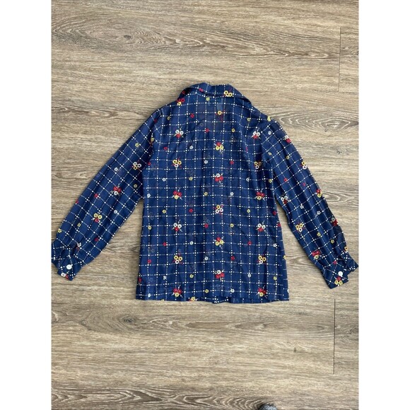 Vtg Womens JULIE MILLER California Blouse  Hand Embroidered Sheer Shirt Navy Sz6 - Picture 2 of 10